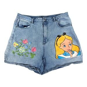 Her Universe Alice in Wonderland Denim Shorts Women's Size 17 Embroidered